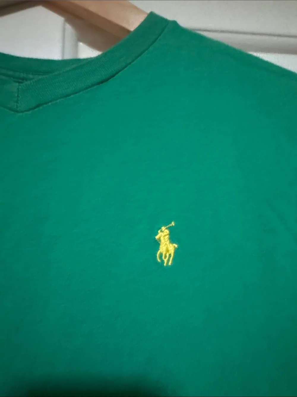 Ralph Lauren Bright Green V-Neck Tee with Yellow Polo Logo